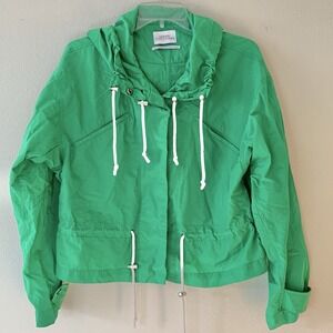 Urban Outfitters Women's Green Full Zip Hooded Cropped Drawstring Windbreaker S